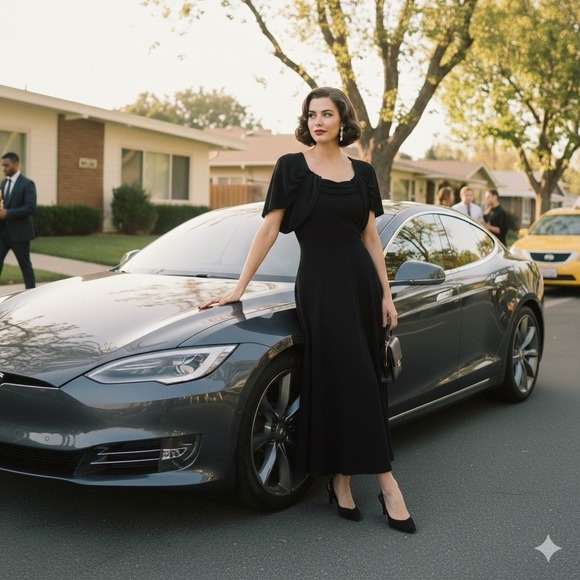 Vintage Carole Little Fit Flare Elegant Maxi Dress Size 8 Minimalist 90s Classic - Picture 2 of 8